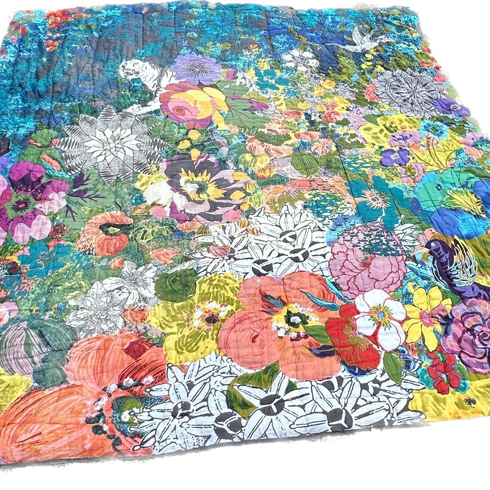 Anthropologie lush landscape queen bedspread quilt and one sham EUC
